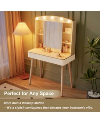 Vanity Desk with Lighted Mirror, Storage & Drawers