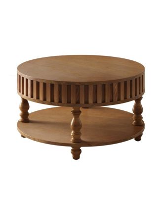 Farmhouse Fluted Coffee Table with Storage, Rustic Center Table