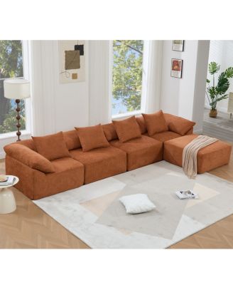 Chenille 5-Seat L-Shaped Modular Sectional Sofa with Ottoman