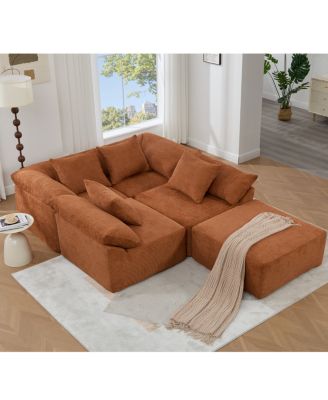 Chenille 5-Seat L-Shaped Modular Sectional Sofa with Ottoman