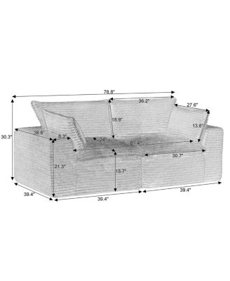 Loveseat Sofa, Cloud Boneless Couch, Modern Modular Sectional, Oversized