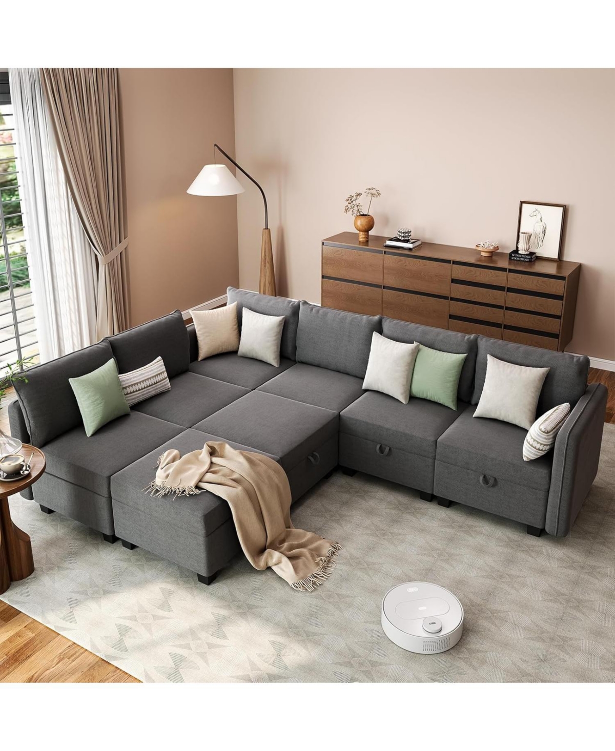 gaomon Modular Sofa Sectional Sleeper Couch with Two Ottomans Storage Seats Eight Seat Oversized Sleeper Living Room