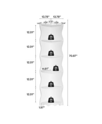 White Corner Shelf, 70.8-Inch Tall Modern Free Standing Corner Bookshelf, 5-Tier Display Corner Bookcase