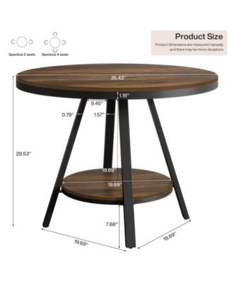 2-Tier Industrial Round Dining Table, Small Kitchen Dinner Table for 2-4 People, 35-Inch Circle Wood Kitchen Table