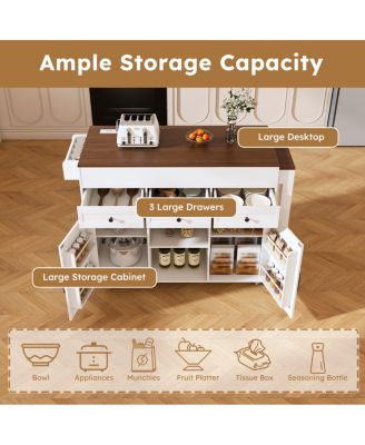 74.8" White Kitchen Island with Extendable Table, Power Outlet & Storage