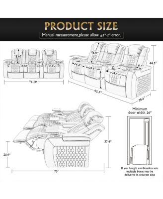 Streamdale 93.3" Power Recliner 3 PC, Top-Grain Nappa, Smart Charging, RGB LED