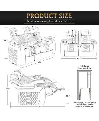  62.2" Power Recliner 2 PC, Top-Grain Nappa, Smart Charging, RGB LED