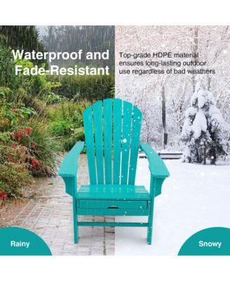 Patio Adirondack Chair HDPE Outdoor Lounge Chair w/ Retractable Ottoman