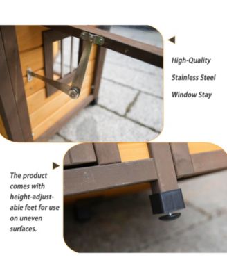 Solid Wood Dog House with Elevated Floor, 45 Inch Waterproof Outdoor Dog House for Medium Dogs