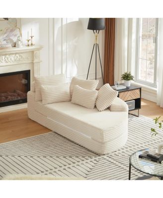 Corduroy Semi-Circular 2-in-1 Sofa Bed with Neck Pillow & 5 Throw Pillows