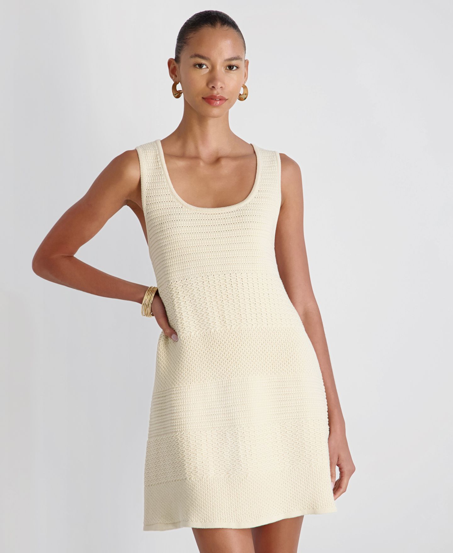 Женское платье French Connection Scoop Neck Mozart Mixed Stripe Mini, цвет: Экрю — фото 3