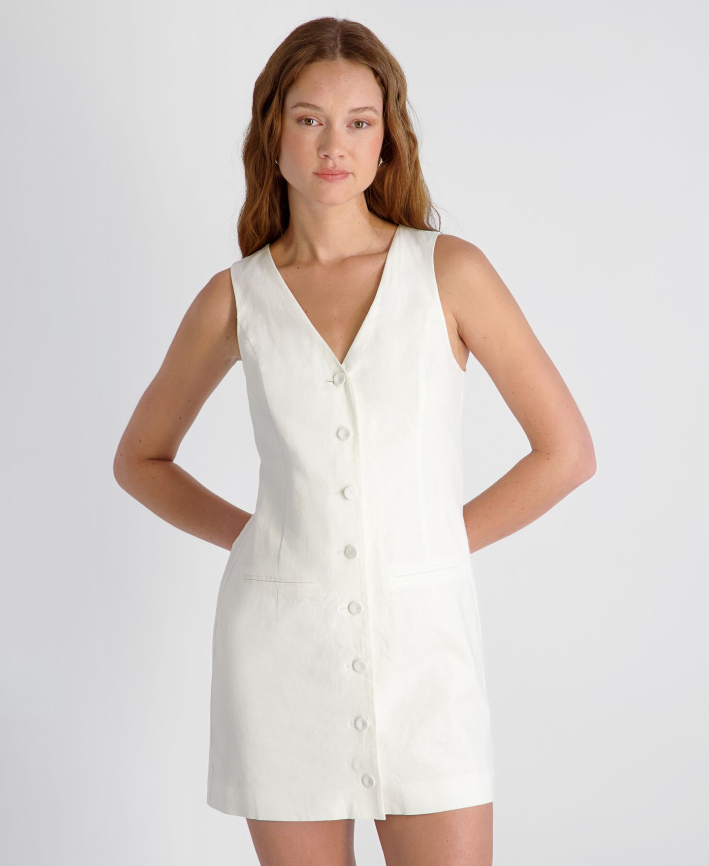 Женское платье French Connection Linen V-Neck Sleeveless Mini, цвет: Белый — фото 4