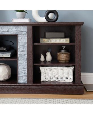Faux Stacked Stone TV Stand & Media Console w/ Storage Cabinet