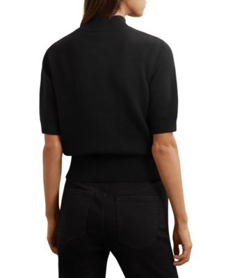 Women's Cotton and Wool Funnel-Neck Knit Top