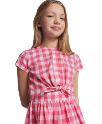 Girls' 7-16 Gingham Round Neck Dress