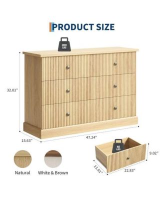 6 Drawer Dresser for Bedroom, Horizontal Chest of Drawers, Fluted Panel Wood Dresser