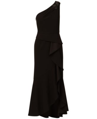 Women's Beaded One-Shoulder Crepe Gown