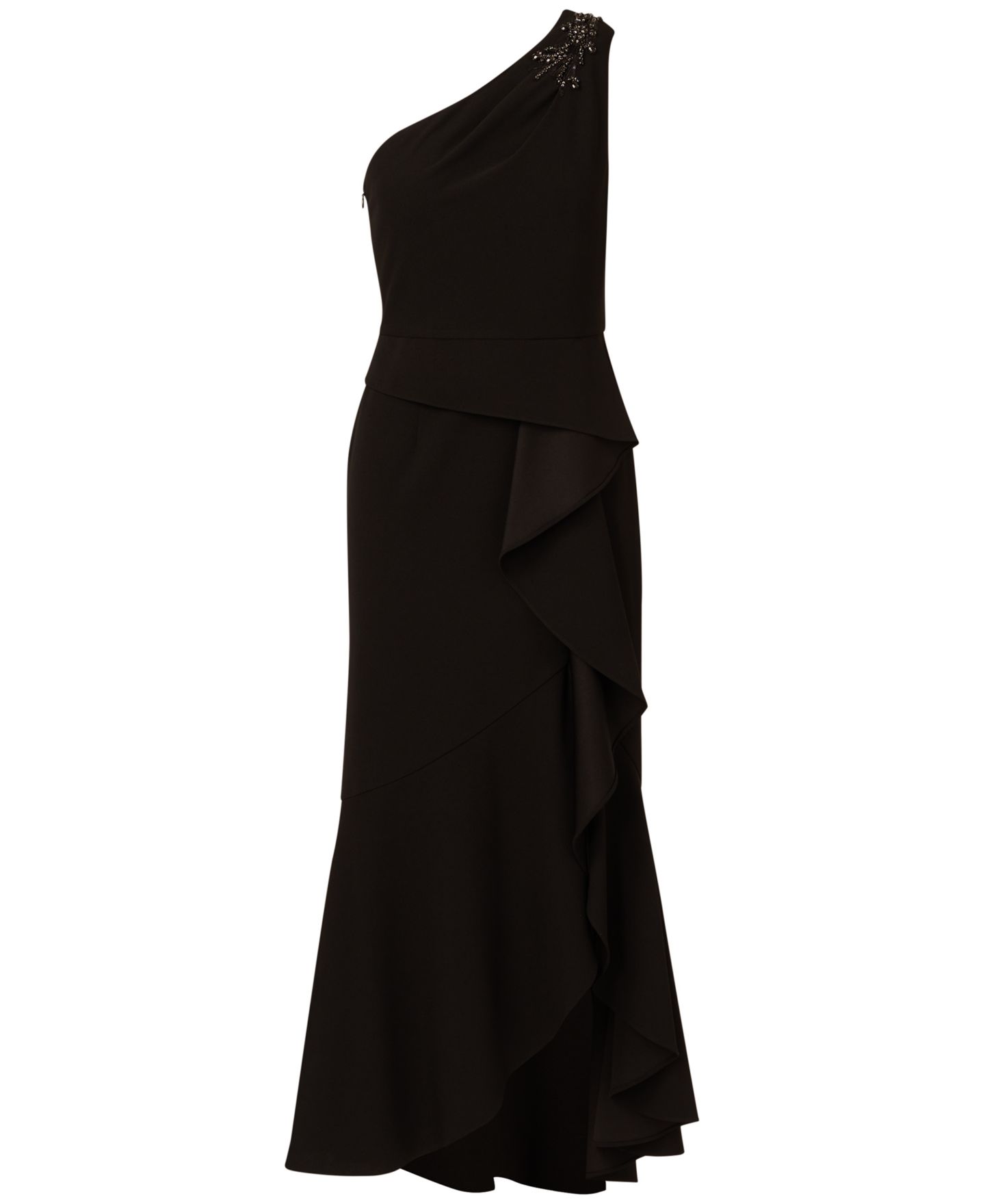 Женское платье Adrianna Papell Beaded One-Shoulder Crepe Gown, цвет: Чёрный — фото 6