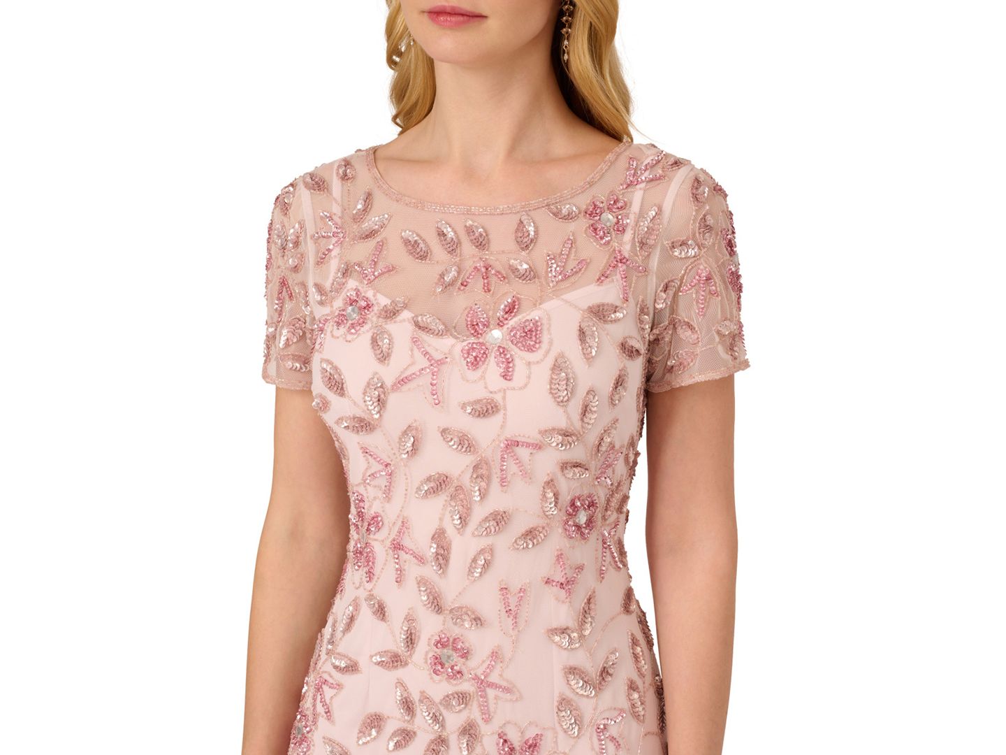 Женское платье Adrianna Papell Floral-Beaded Gown, цвет: Пудровый розовый — фото 3