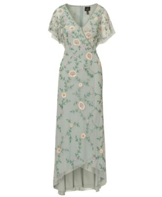 Women's Bead Flutter-Sleeve Midi Mesh Dress