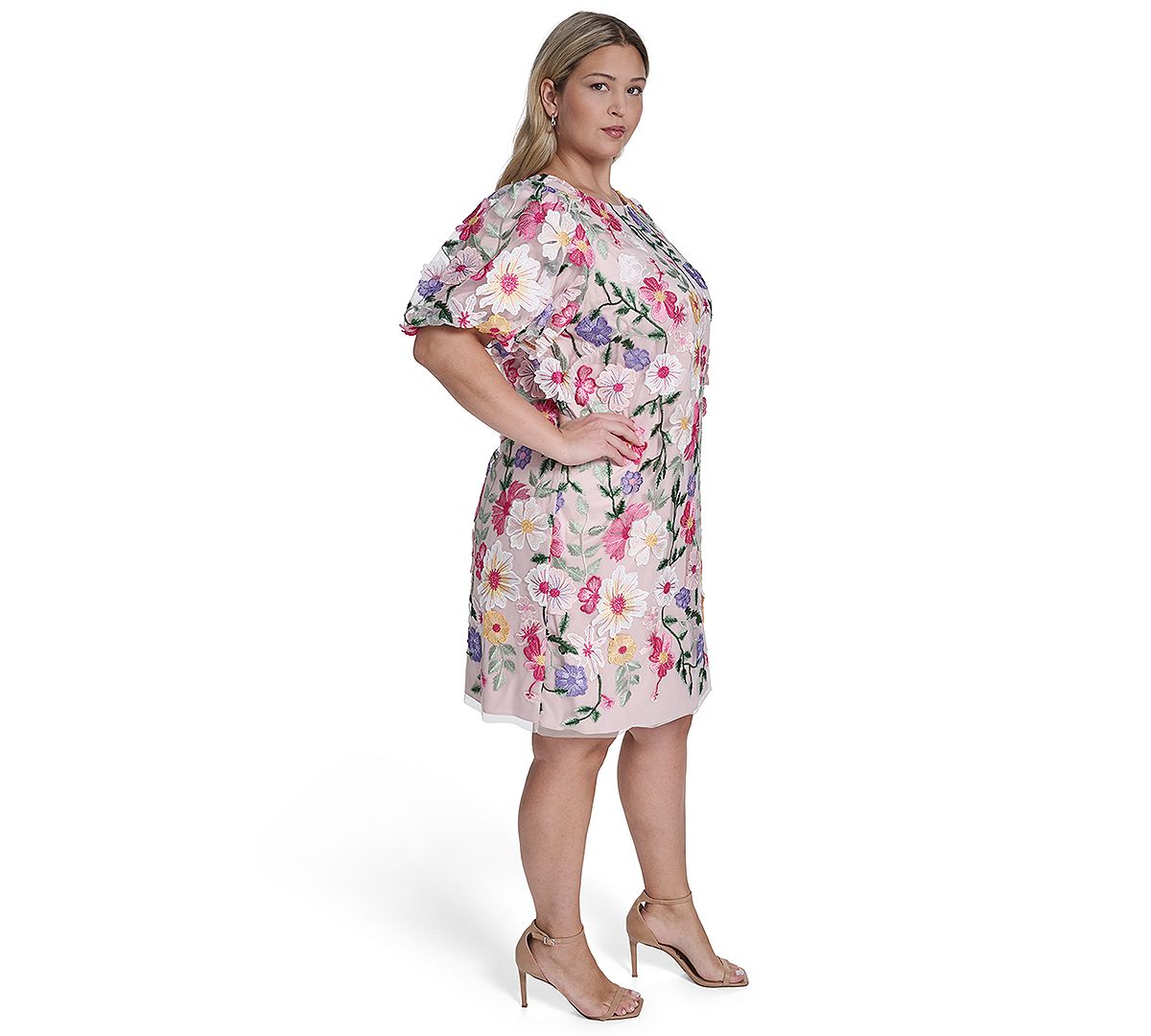 Eliza J Women's Boat Neck Floral Embroidered Mesh Dress view 3 — MAYCSS fashion products