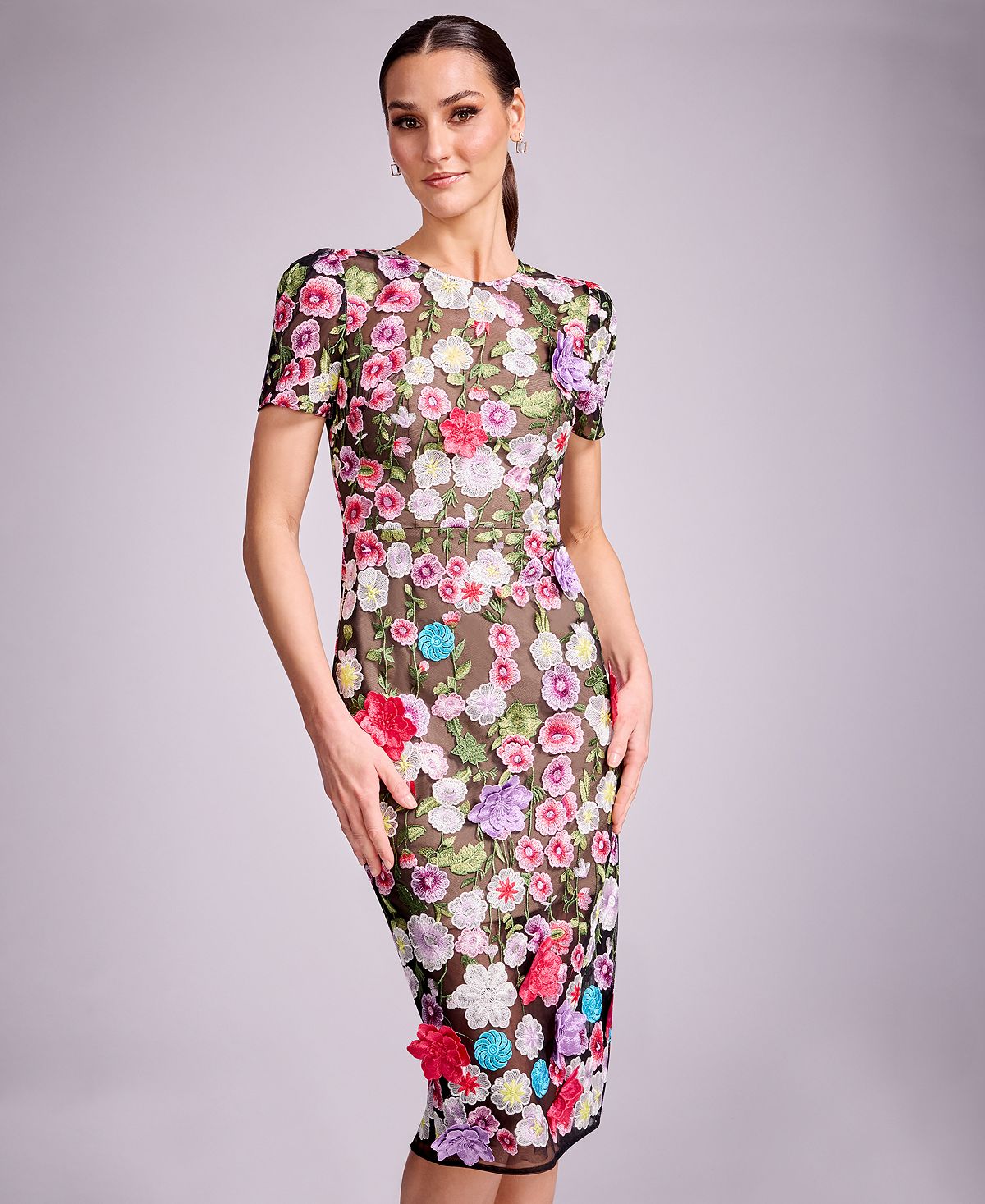Dress the Population Women's Puff Short-Sleeve Bodycon Midi Dress view 6 — MAYCSS fashion products