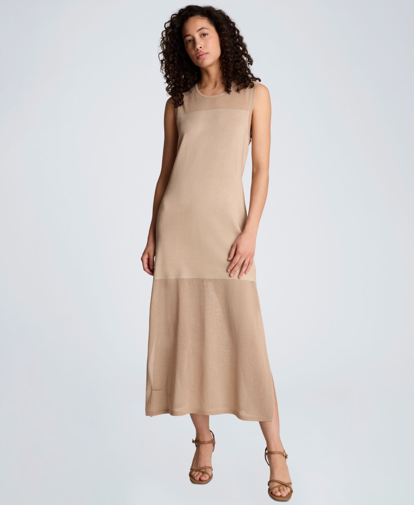 Женское платье Kenneth Cole Semi-Sheer Side-Slit Sleeveless, цвет: Серо-коричневый — фото 1
