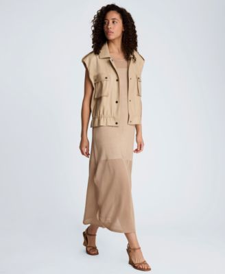 Women's Collared Sleeveless Drawcord Snap-Front Jacket