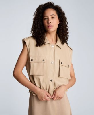 Women's Collared Sleeveless Drawcord Snap-Front Jacket