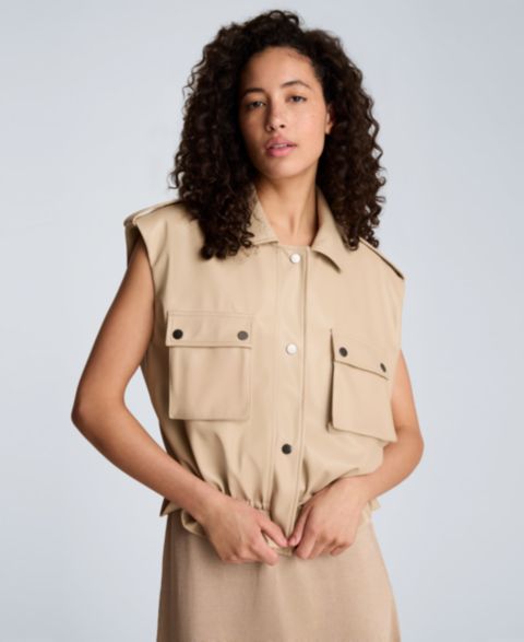 Женские куртки Kenneth Cole Collared Sleeveless Drawcord Snap-Front Jacket