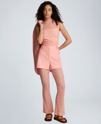 Women's Stretch Lace-Front Mock Neck Tank Top