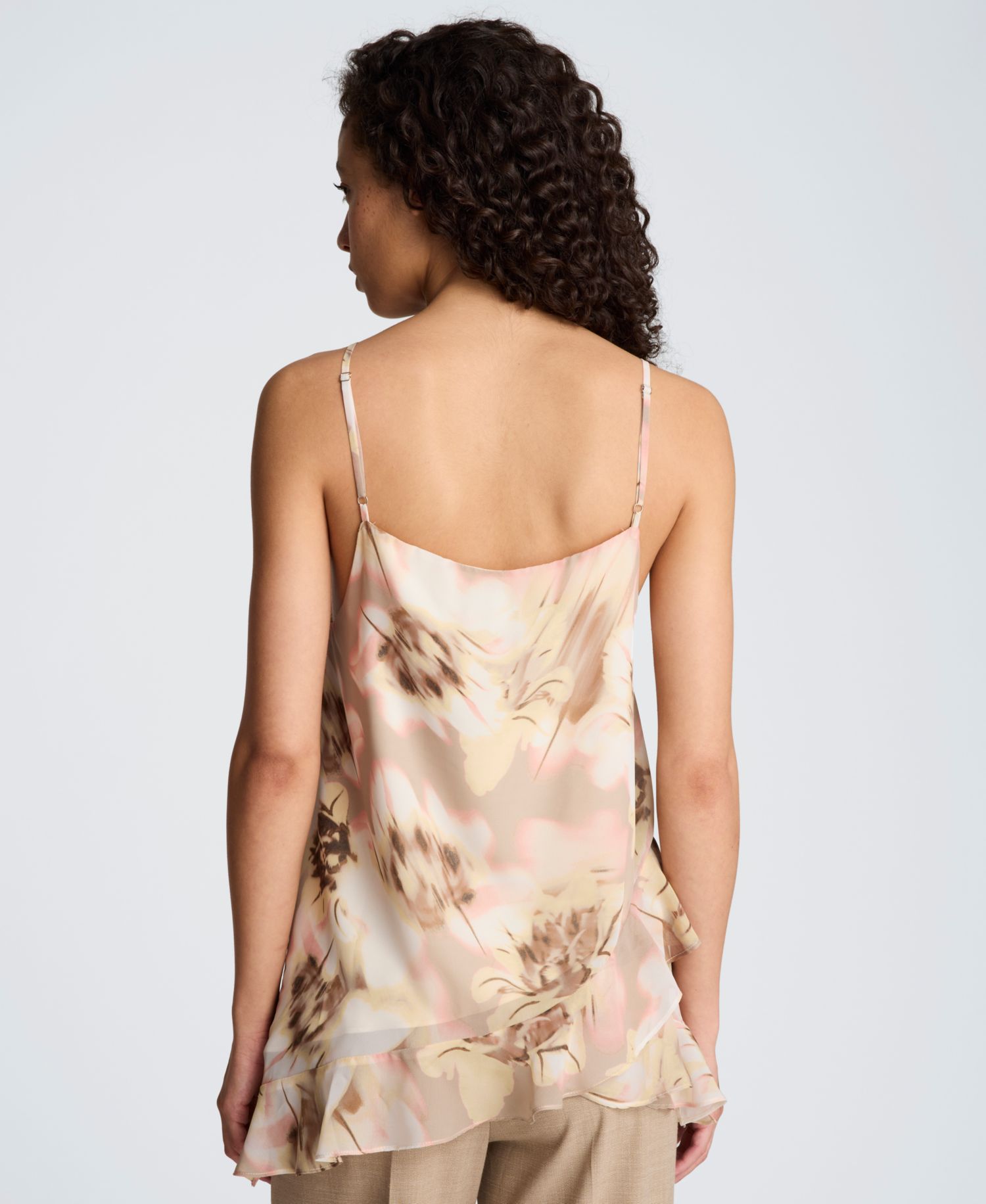 Women's Asymmetric Hem Ruffle-Sleeveless Cami Top
