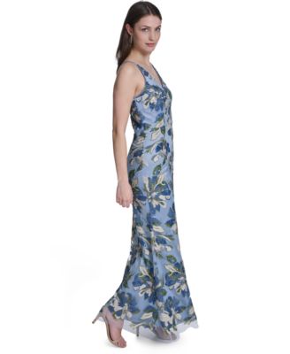 Women's V-Neck Floral Sequin Gown