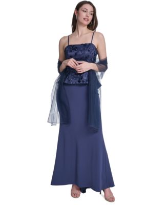 Women's Spaghetti Strap Combo Overlay Top Mermaid Gown