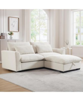 Corduroy Sectional Sofa with Ottoman