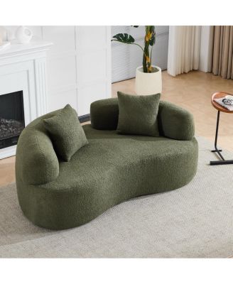 Green Curved Loveseat Sofa - Teddy Velvet, No-Assembly, 350 lbs Capacity
