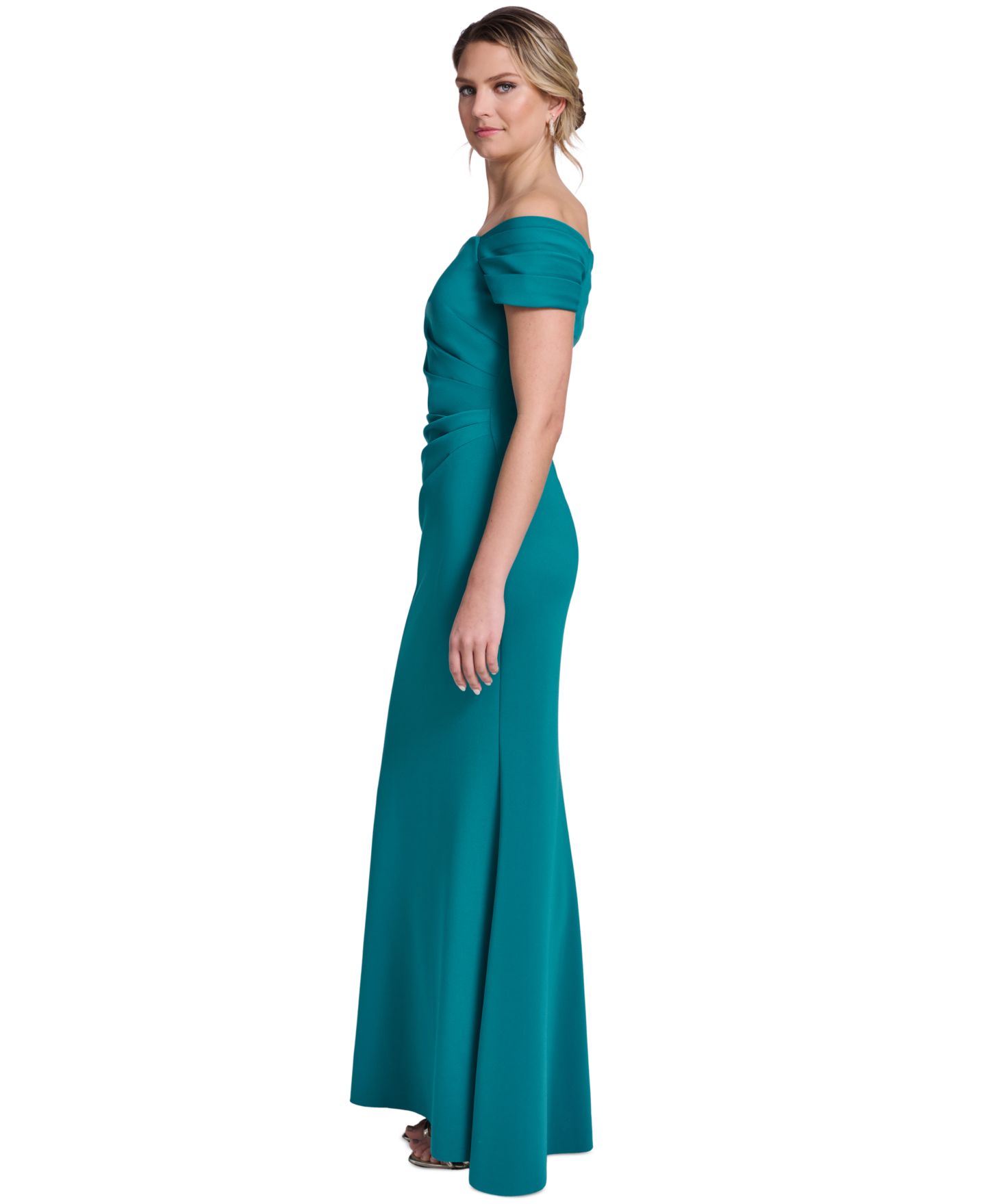 Женские платья Jessica Howard Off-The-Shoulder Side Tuck Gown, цвет: Зелёный — фото 3