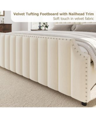 Bed Frame with Headboard & Footboard, Upholstered, Strong Wooden Slats, No Box Spring