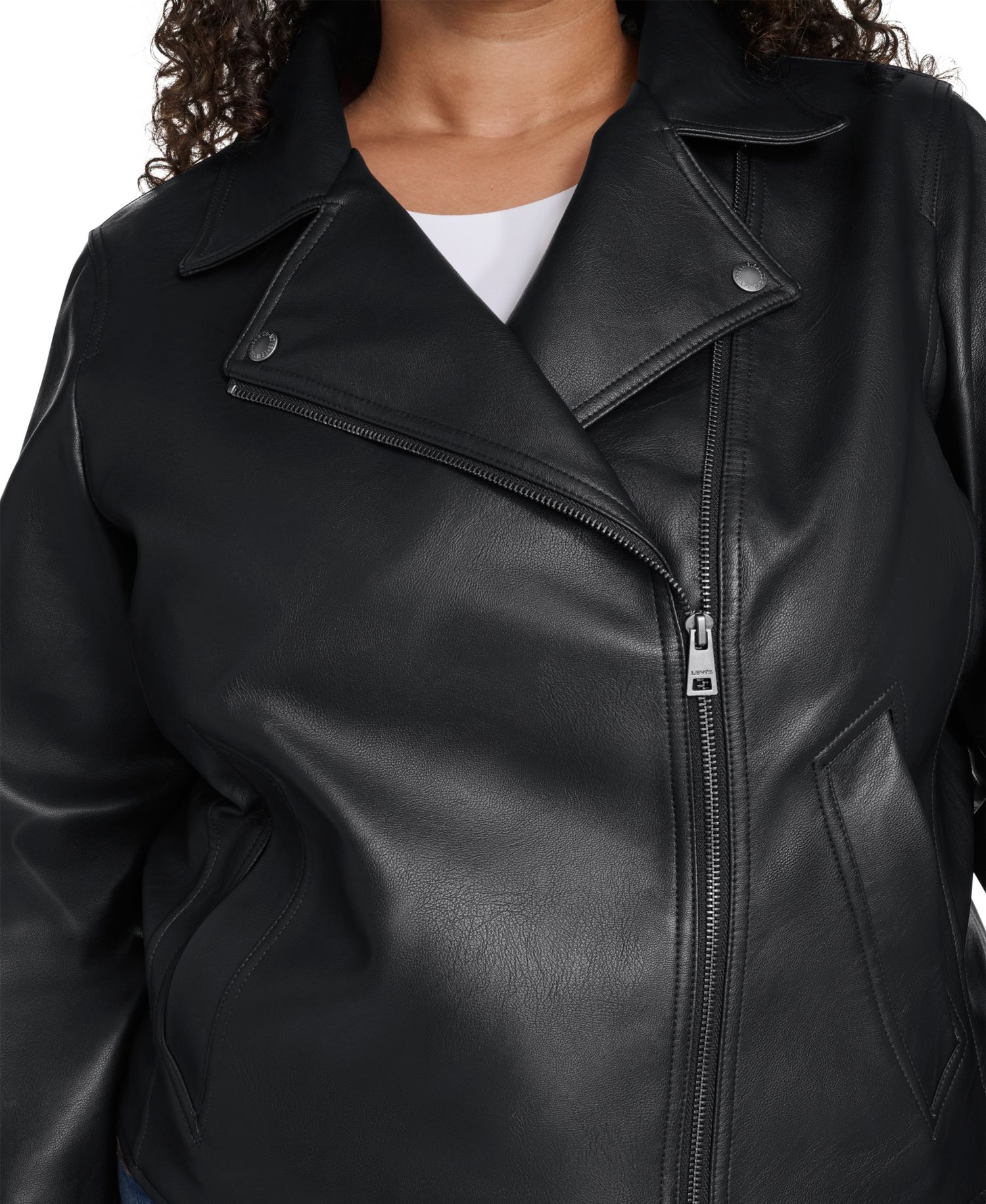 Plus Size Faux-Leather Long Sleeve Moto Jacket