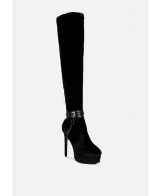 Rag and Co Womens Bison High Heeled Long Velvet Boots
