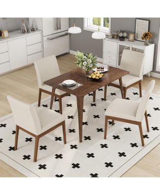 5-Piece Dining Table Set with Solid Wood Table and 4 Upholstered Chairs