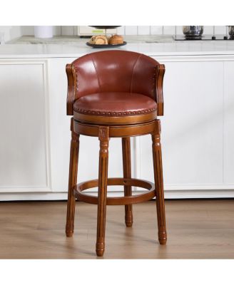 Cow top Leather Wooden Bar Stools, 360 Swivel Bar Chair with Backs