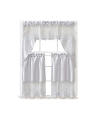 Polyester Bethany Embroidered 3 Piece Kitchen Curtains Tier & Swag Set