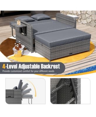 Patio Daybed Set Rattan Loveseat Sofa Set w/ Adjustable Backrest Cushions