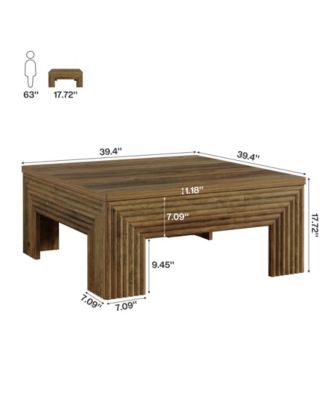 Square Coffee Table for Living Room, 39.4'' Large Wood Center Table with Unique Fluted Legs, Farmhouse Low Cocktail Tea Accent Table