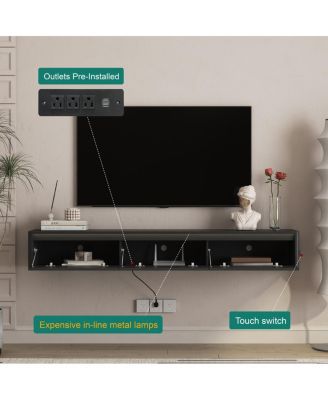 Floating TV Stand with LED Lights & Power Outlet