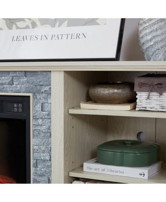 Mantel Electric Fireplace Stone TV Media Stand