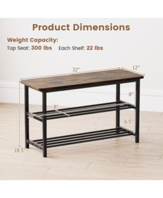 3-Tier Shoe Rack Bench with Metal Shelves & Wooden Seat