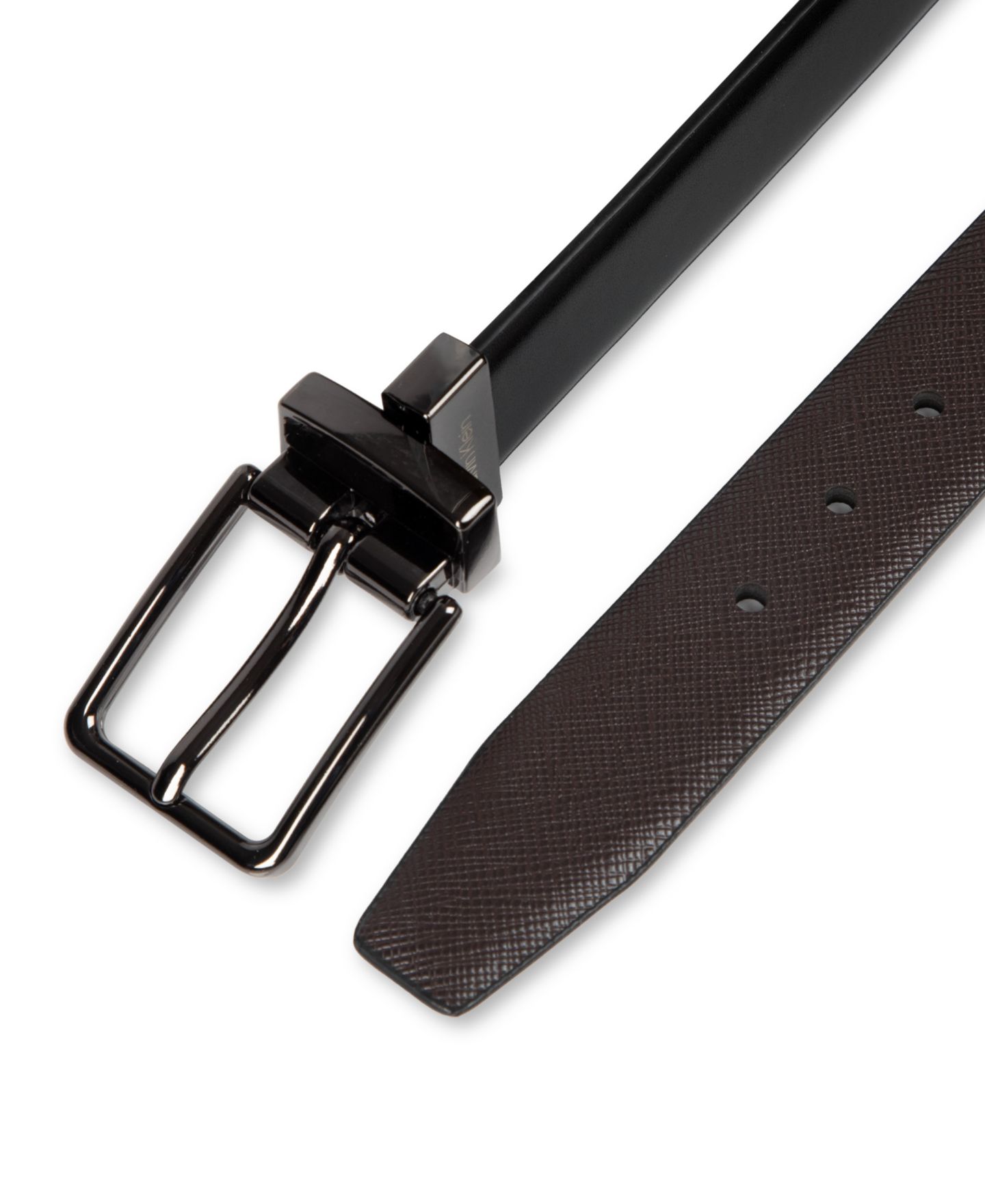 Ремень Calvin Klein Two-In-One Reversible Smooth-To-Saffiano Dress Belt для мальчиков, цвет: Чёрный / Коричневый — фото 6