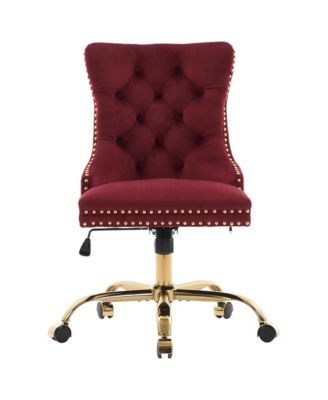Velvet Upholstered Office Chair, Tufted Button Desk Chair, Adjustable Swivel Computer Chair with Metal Base, Nailhead for Home Office